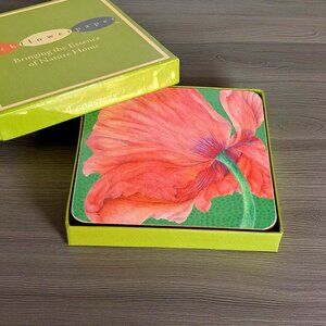 Rock Flower Paper Coasters Set Of 4 Flower Floral Cork 4" x 4" New in box
